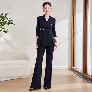Baffia business suit suit women's 2025 new autumn and winter interview formal suit jacket workplace work wear navy suit + flare pants m