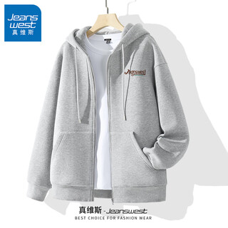 Jeanswest sweatshirt men's autumn 320g heavy cotton jacket men's trendy letter zipper cardigan top