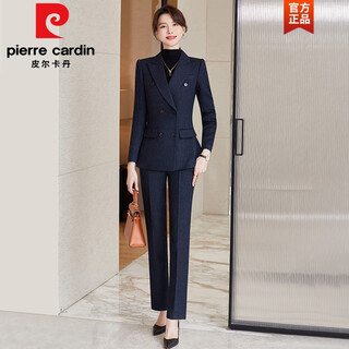 Pierre cardin premium blazer women's autumn and winter style commuting professional suit slim woolen suit workplace business formal wear navy blue suit + pants m