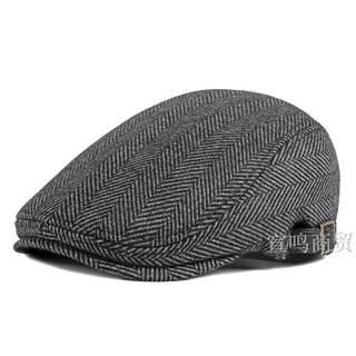 Duck-bill hat men's duck-billed hat autumn and winter woolen beret british retro middle-aged and elderly warm forward hat handsome and trendy q style herringbone dark gray adjustable 55-60cm