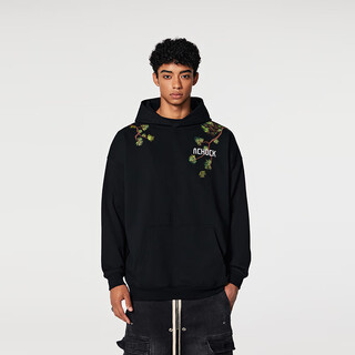 A chock achock official store american retro street welcome pine heavy embroidered sweatshirt men's national trend loose hooded black l