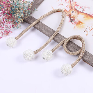 Curtain straps, one pair, curtain ropes, curtain buckles, bed curtain storage ropes, magnetic pearls, no need to punch holes, curtain straps - champagne color, 1 pair, 2 pieces, no specifications