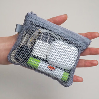 Warm double zipper bag, travel card bag, double-layer mesh cosmetic bag, lipstick storage bag, mini mesh coin storage bag, small gray - double zipper bag, about 12.5x9.5cm