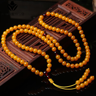 Fat donglai's same style beeswax multi-circle bracelet, selected chicken fat yellow 108 buddhist beads, amber round bead bracelet for men and women, selected old beeswax 108 beads 6mm