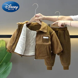 Disney (disney) boys' winter suit, new velvet and thickened, two sets of cool and handsome baby winter cotton jacket, cotton trousers, jacket, fashionable ginger suit 90
