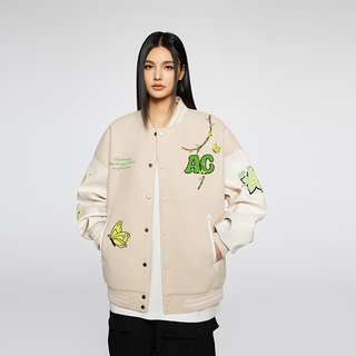 A chock american hip-hop heavyweight flower vine embroidered baseball uniform loose jacket for men apricot m