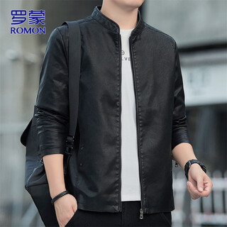 Romon jacket leather men's autumn and winter jacket men's casual versatile motorcycle men's top black 2xl