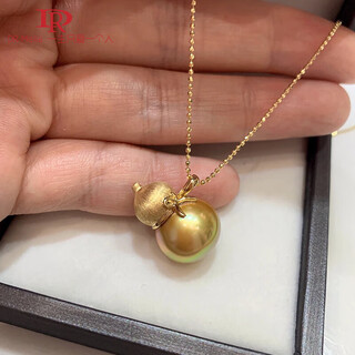 Dr-flvvs south sea gold pearl pendant perfect round flawless rich gold new chinese style gold gourd necklace fuluhao gold pearl gourd pendant 14mm