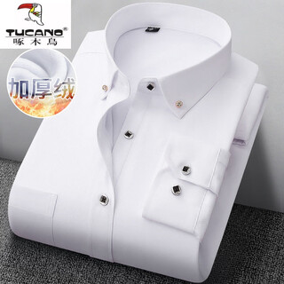 Woodpecker (tucano) white shirt men's business casual slim winter velvet thickened iron-free shirt trendy autumn and winter velvet white style 38/s -125jin jin equals 0.5 kg