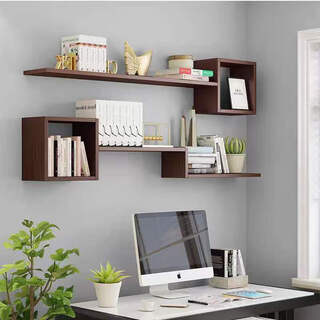 Taoyou wall bookshelf wall-mounted wall storage shelf bookshelf wall-mounted cabinet one-word partition wall cabinet wall-mounted wall living room walnut color 1 meter two-layer package