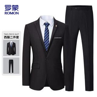 Romon suit men's business slim professional formal wear groomsman groom wedding dress two-piece y306 black xl