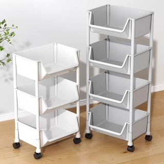 Wang xingheyue floor-standing storage rack vegetable basket floor-standing mobile multi-layer storage rack for snacks, vegetables and fruits trolley storage rack 3-layer white-open model basic model