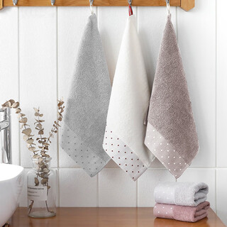 Aimili's home hand towel hanging hand towel bathroom kitchen hand towel absorbent hand towel for dry hands pure cotton brown + off-white + gray 3 pcs 34*34cm