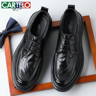 Cartelo crocodile (cartelo) first-layer sheepskin men's shoes business thick-soled casual leather shoes men's hand scratched anti-wrinkle men's leather shoes 9710 black 41