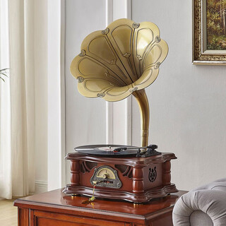 Los bella gramophone high-end retro vinyl large speaker record player living room european ornaments bluetooth audio chinese tea room home home speaker radio american old-fashioned record player walnut wood standard plug-in power supply