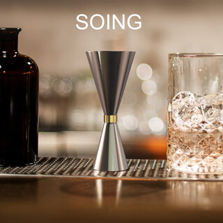 Soing brand gold ring stainless steel wine measure ounce cup cocktail bar with scale cocktail measuring cup soing measuring cup silver 3045ml