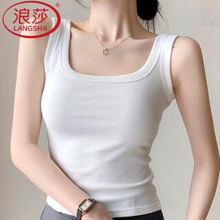 Langsha threaded vest women's underwear, sleeveless white bottoming shirt for spring and summer, thin slim fit with black suspenders inside, short white, high elastic thread m (80-100jin jin is equal to 0.5kg can be worn)