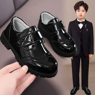 Muni boys' leather shoes black british style student soft bottom boy flower girl suit performance shoes performance children's new campus size 30 inner length 18.9cm