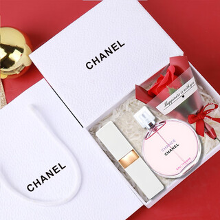 Chanel lipstick and perfume combo set gift box confession set box chinese valentine's day gift for wife, lover, girlfriend white tube 920+ powder encounter eau de toilette 35ml set