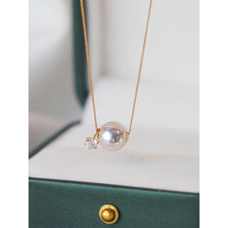 Red shadow gold and diamond lutong 18k gold natural seawater pearl necklace pendant single heavenly girl 18k necklace + moissanite*