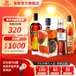 张裕白兰地珍藏五星老桶派格尔金奖白兰地四支套装洋酒 送礼 500mL 4瓶