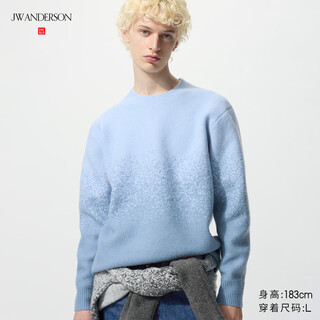 Uniqlo cooperation men's and women's soufflé round neck sweater long-sleeved sweater sweater 25 autumn and winter 479840 60 light blue m