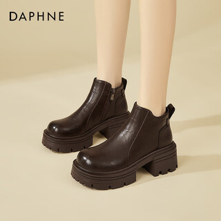 Daphne thick heel high heel short boots for women winter plus velvet chelsea boots for women british style versatile nude boots women's boots brown 37