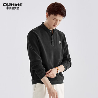 Qianzhihe men's sweater men's spring and autumn new fashion trend casual loose henry collar thick pullover jacket 63c black m