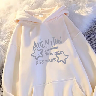 潮流时尚宽松连帽卫衣女童秋冬2025新款洋气加绒上衣中大童装外套 杏色【加绒】 150