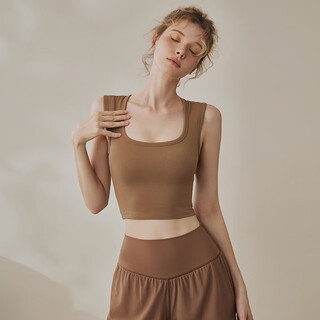 Luluuvttoh sports vest with chest pad for women shock-proof running quick-drying fitness high-intensity pilates training yoga top bra cocoa m