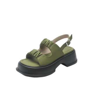 Mustard green white thick-soled sandals for women 2025 new summer roman shoes platform sole sandals mustard green 40