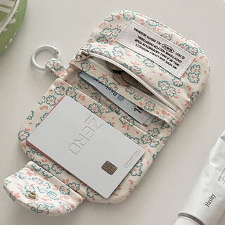 Tuzun's new cute flower pendable small fresh card holder multi-layer coin purse snap zipper canvas soft bag printed small flower white card holder