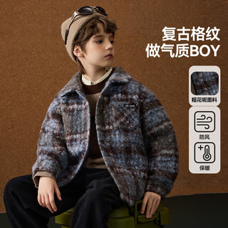 Ask junior children's coat boys winter medium and large children's warm woolen coat shirt collar plaid jacket
