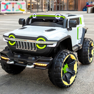 Children's shoes tank 300 children's electric car can sit in adult cars four-wheel off-road remote control toy car double stroller luxury white 12v14a + leather seat + luminous soft tires