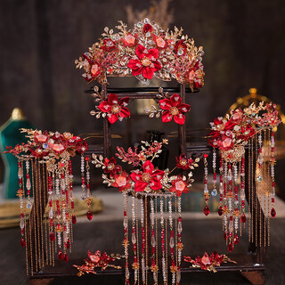 Lingchuan xiuhe headdress bride's high-end atmospheric red phoenix crown chinese retro step hair ornament xiuhe clothing accessories make the face smaller