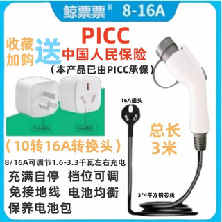 Whale ticket charging gun electric car charging gun charger byd wuling universal portable vehicle charging pile no grounding full length 3 meters two gears 8/16 (1.6-3.2 kw)