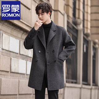 Romon high-end double-sided wool coat for men in autumn and winter new wool wool windbreaker coat mid-length warm 23066 rhombus gray sheep wool 49.8 l 175 120-140 jin jin is equal to 0.5 kg
