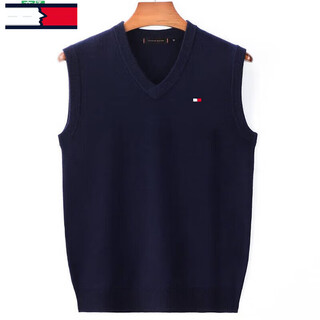 Tome bornektomm tommy men's wool vest autumn and winter round v-neck vest sweater thickened warm sweater vest navy blue v-neck l 175