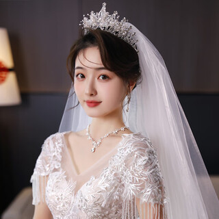 Jinxu 2025 tiara, veil, proposal, certificate, bride, wedding, korean forest crystal crown wedding dress, hair accessories for women, korean crown + cloud pendant white soft gauze (60-80cm)