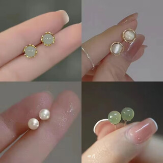 Zhongyi silver earrings 9999 sterling silver korean freshwater pearl earrings for women retro french elegant silver needle temperament f85-99 buy a set of four