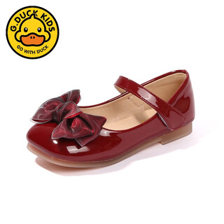 G.duck girls red small leather shoes spring and autumn new bow princess shoes performance children's single shoes soft bottom baby shoes red 26