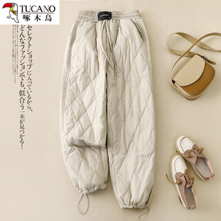 Woodpecker exports single thick down down cotton pants women's winter outerwear winter outerwear warm harem pants diamond pants apricot xl 130-145jin jin equals 0.5kg