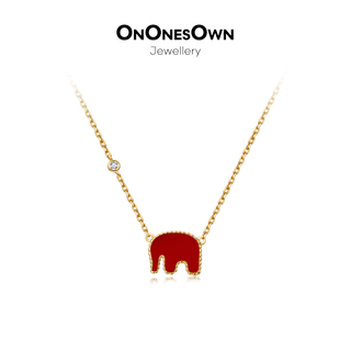 Mu qian ononesown baby elephant necklace 925 silver plated 18k gold red agate pendant new year girlfriend gift gold/red agate