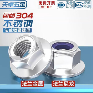 Tianzhuo hardware 304 stainless steel flange anti-loosening nut, all-metal locking hexagonal self-locking screw cap, nylon anti-slip strip pad, 304 flange nylon flat plate m6-5 pcs