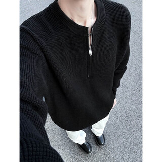 Du xiaoxian henry collar knitted sweater men's autumn and winter half-zip inner bottoming shirt trendy high-end loose sweater black main picture xl recommended 120-140jin jin equals 0.5 kg
