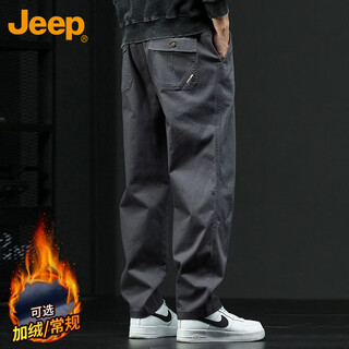 Jeep casual pants men's autumn and winter straight pants men's loose trendy overalls men's pants dark gray xl