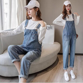 Miduli maternity overalls maternity pants spring and autumn jeans overalls trousers wide leg pants autumn outerwear fashionable denim overalls - blue - 2719 l (recommended 100-140 jin jin equals about 0.5 kg)