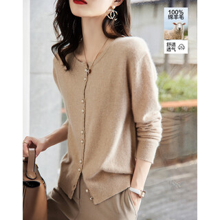 Demana 100% sheep wool cardigan 2025 autumn round neck loose shoulder long sleeve sweater women's top