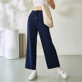 Lululmcctn yoga pants women's running fitness loose slim pilates professional training high waist wide leg casual pants dark blue m