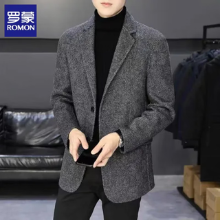 Romon's new autumn and winter clothing, simple coat, men's pattern casual suit jacket, fashionable business woolen suit, gray xl